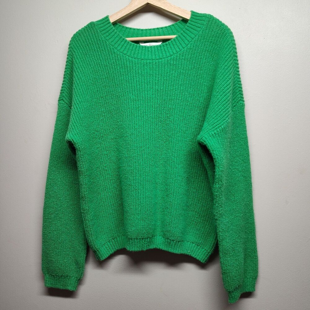 No Boundaries Crochet Sweater Women Size XL Green Crew Neck Spring Winter Casual